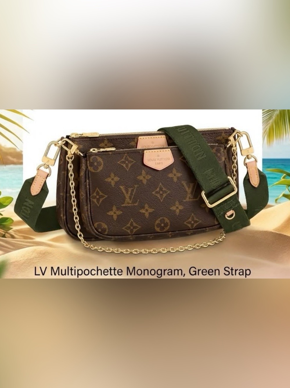 Louis Vuitton Trio Monogram Crossbody with Olive Webbing Strap and Coin Pouch